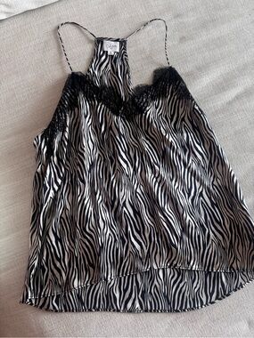 Cami NYC Black and White Zebra Print Silk Lace-Trim Camisole